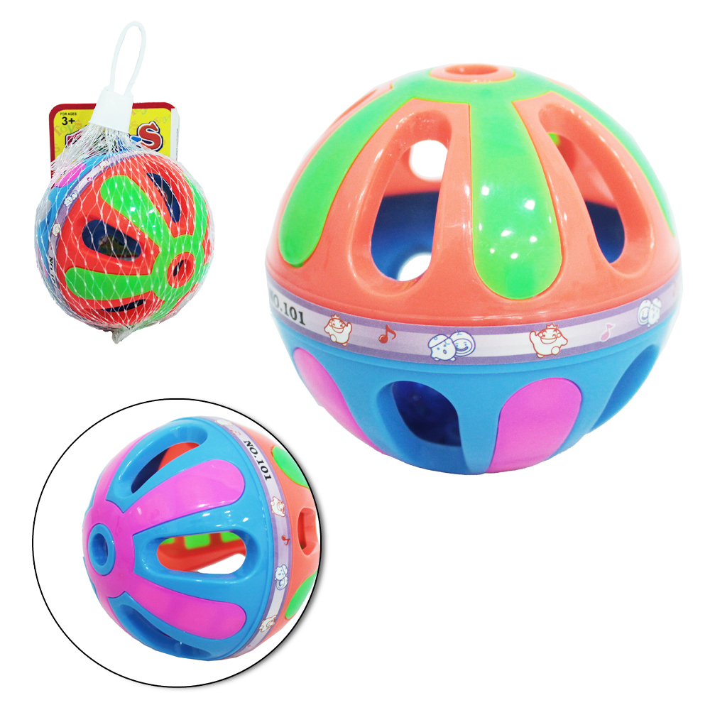 CHOCALHO BABY DIVERTIDO BOLA TOYS COM GUIZO COLORS NA REDE 8CM DE Ø