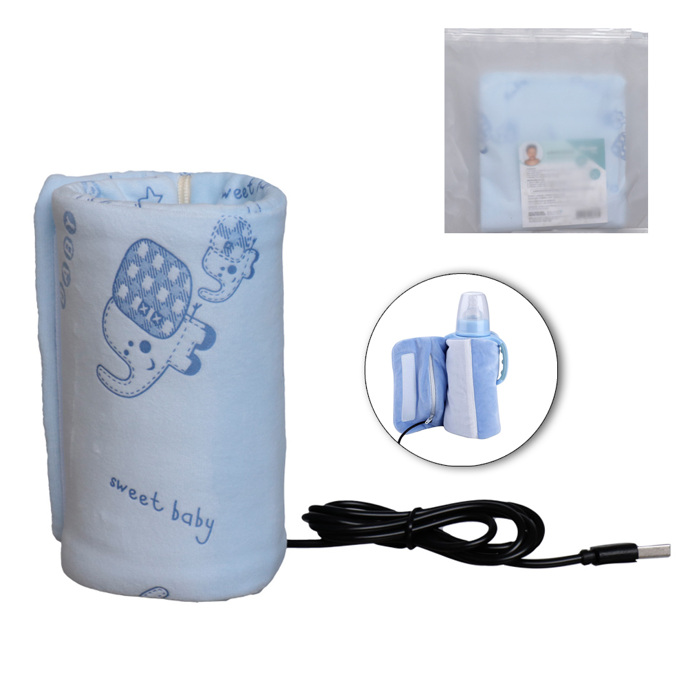 AQUECEDOR MAMADEIRA AZUL COM ZIPER + VELCRO CABO USB 28X14,5CM