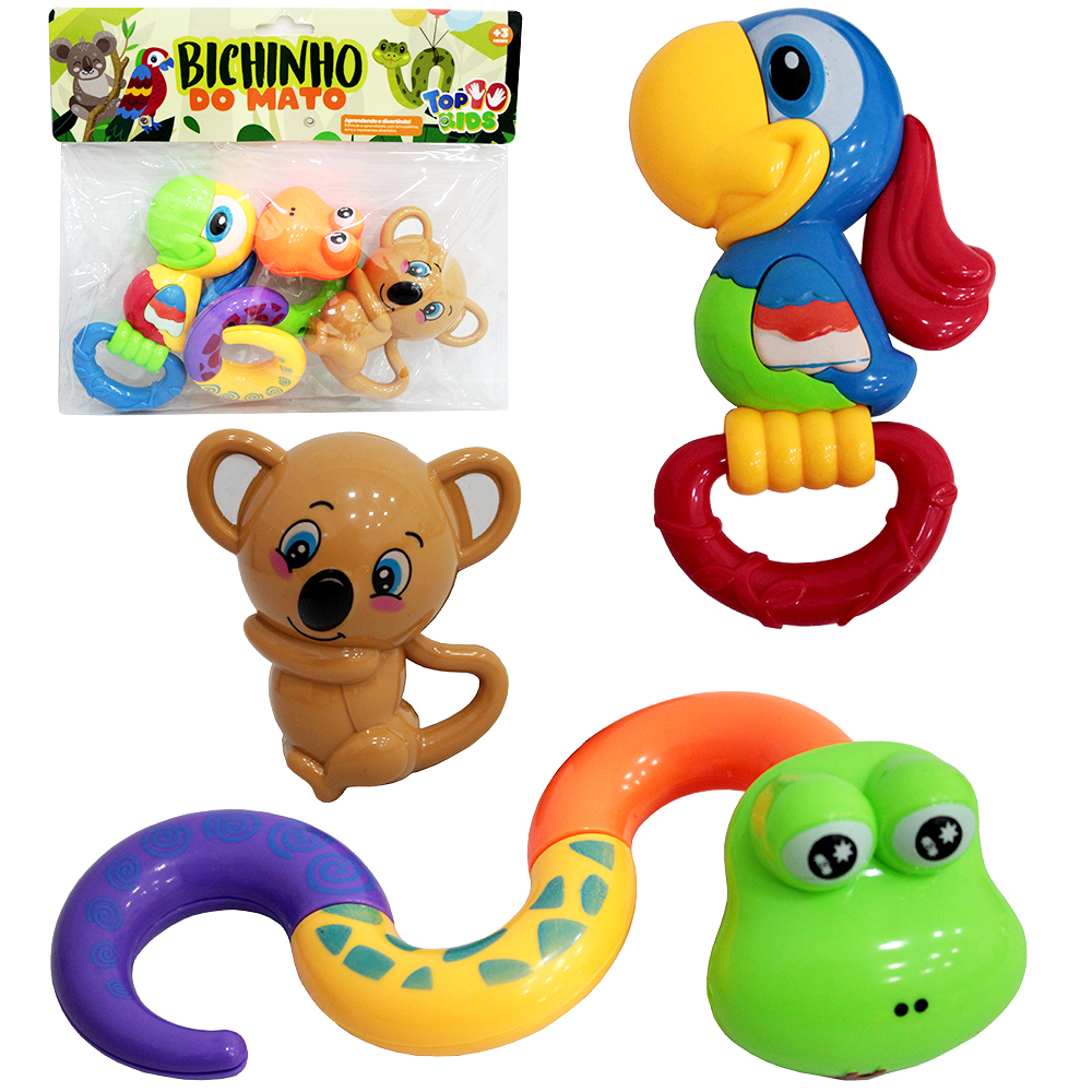 CHOCALHO BABY DIVERTIDO BICHINHO DO MATO TOP KIDS 3 PECAS