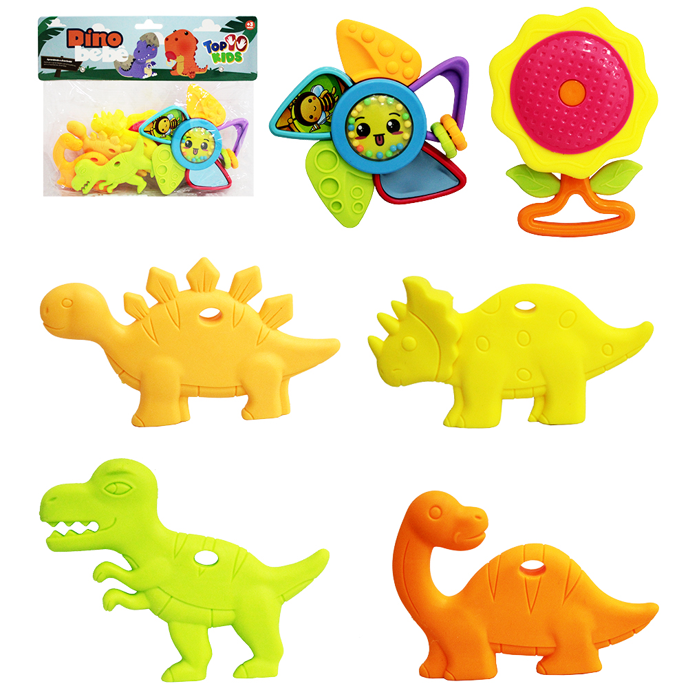 CHOCALHO MORDEDOR BABY DINO BEBE TOP KIDS COM 6 PECAS