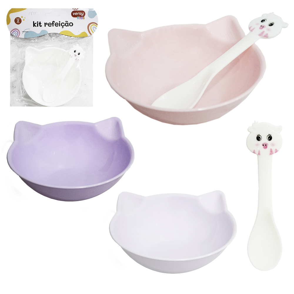 KIT ALIMENTACAO / PAPINHA COM TIGELA + COLHER DE PLASTICO VERSY KIDS