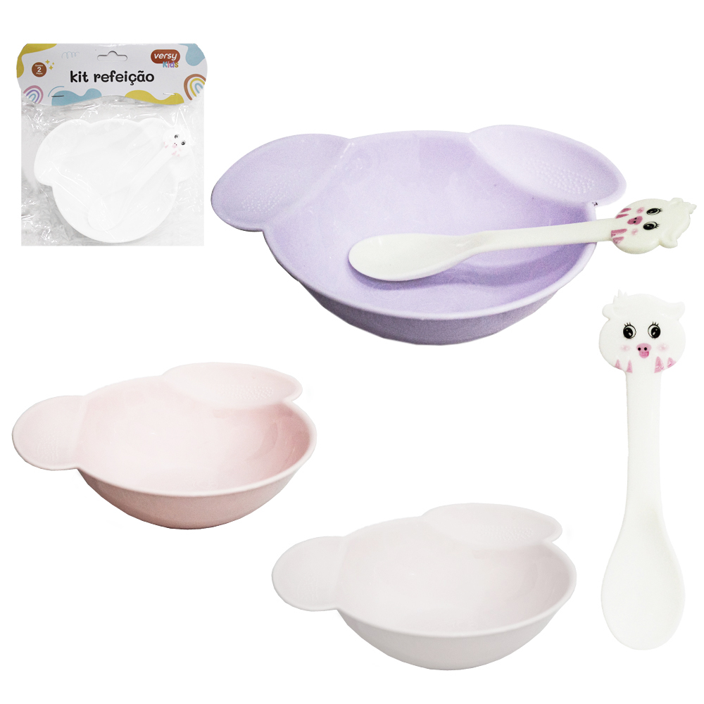 KIT ALIMENTACAO / PAPINHA COM TIGELA + COLHER DE PLASTICO VERSY KIDS