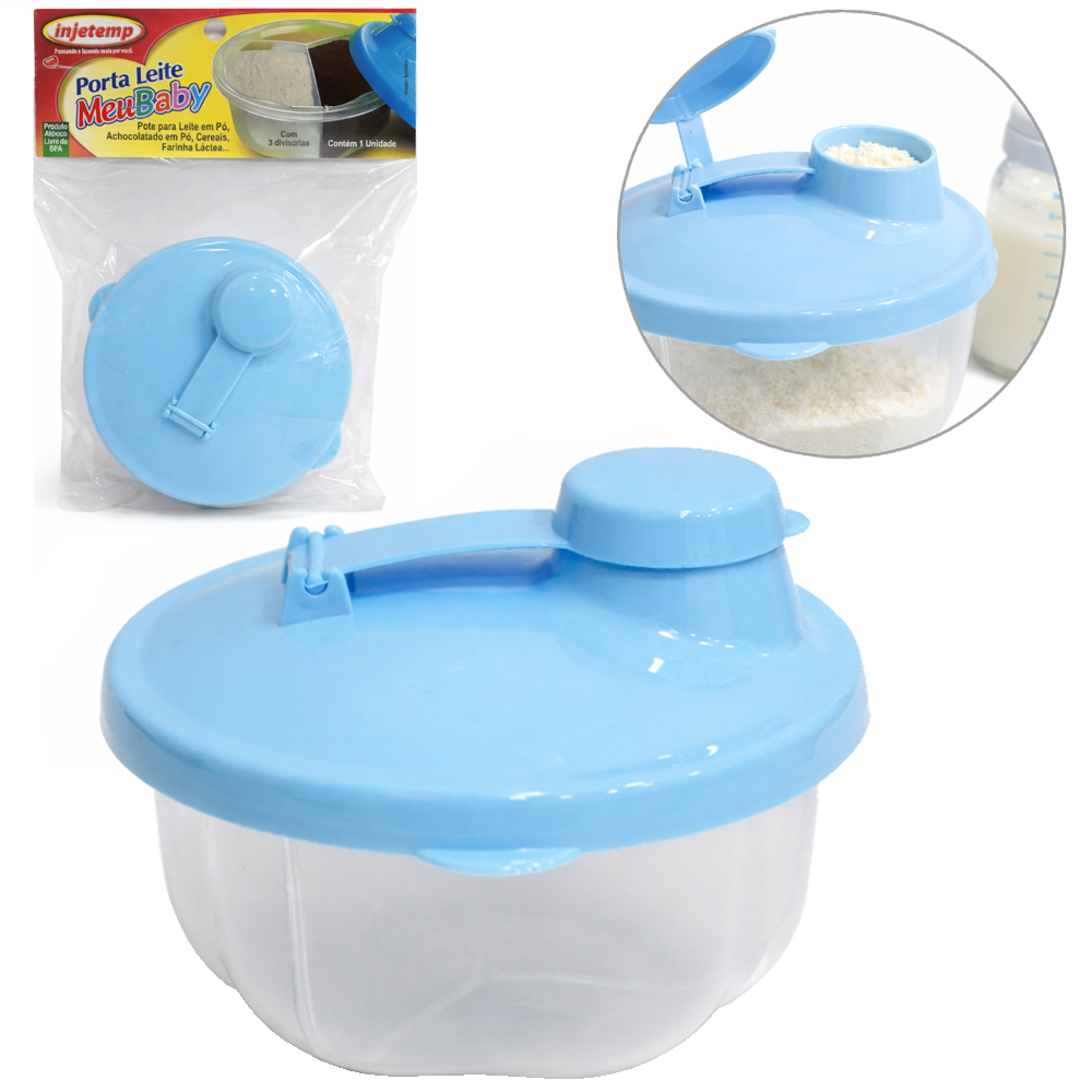 PORTA LEITE EM PO DOSADOR DE PLASTICO COM 3 DIVISORIAS AZUL