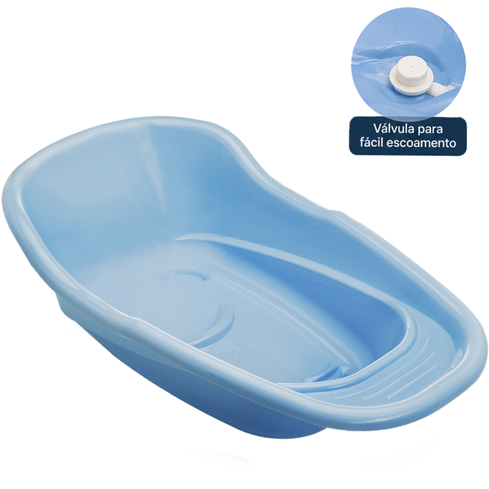 BANHEIRA DE PLASTICO ADOLETA BEBE AZUL 20L COM VALVULA 70X40X22CM