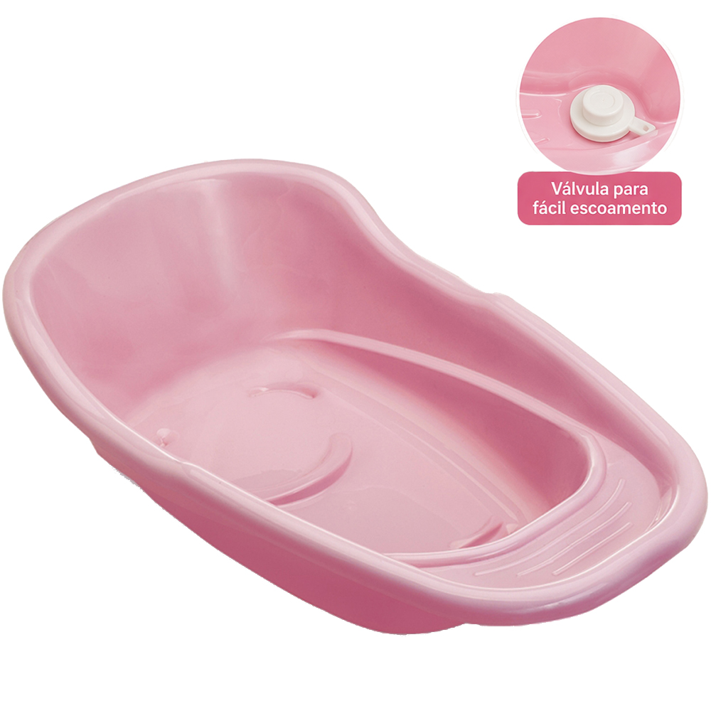 BANHEIRA DE PLASTICO ADOLETA BEBE ROSA 20L COM VALVULA 70X40X22CM