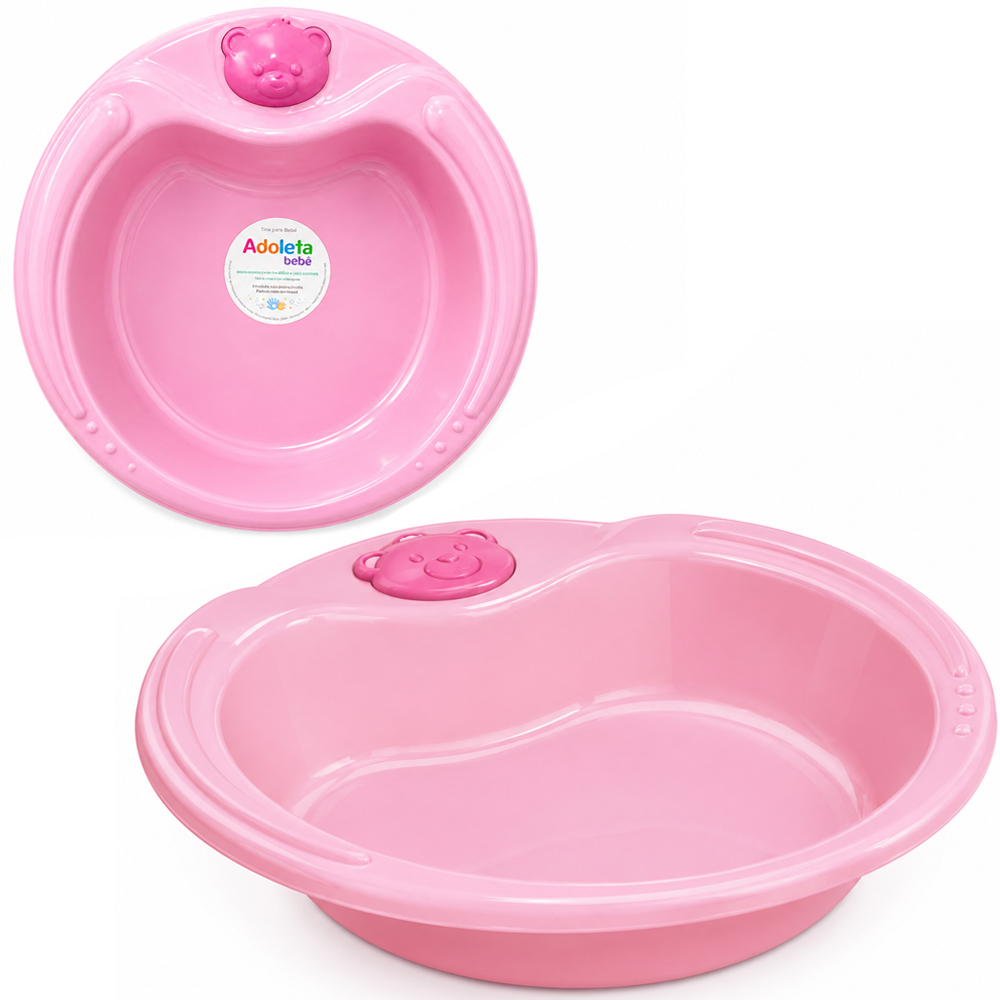 PRATO DE PLASTICO INFANTIL ADOLETA BEBE URSO ROSA 600ML 21CM DE Ø