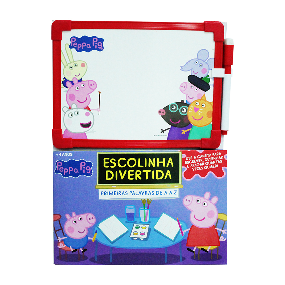 LIVRO COM QUADRO / LOUSA PEPPA PIG ESCREVA E APAGUE + CANETA COM APAGADOR