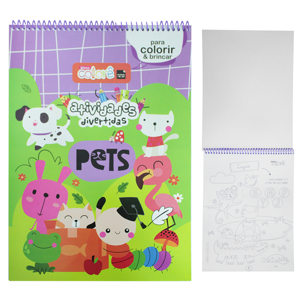 BLOCO COLORE ATIVIDADES DIVERTIDAS PETS PARA COLORIR E BRINCAR 20 PAGINAS 30X21CM