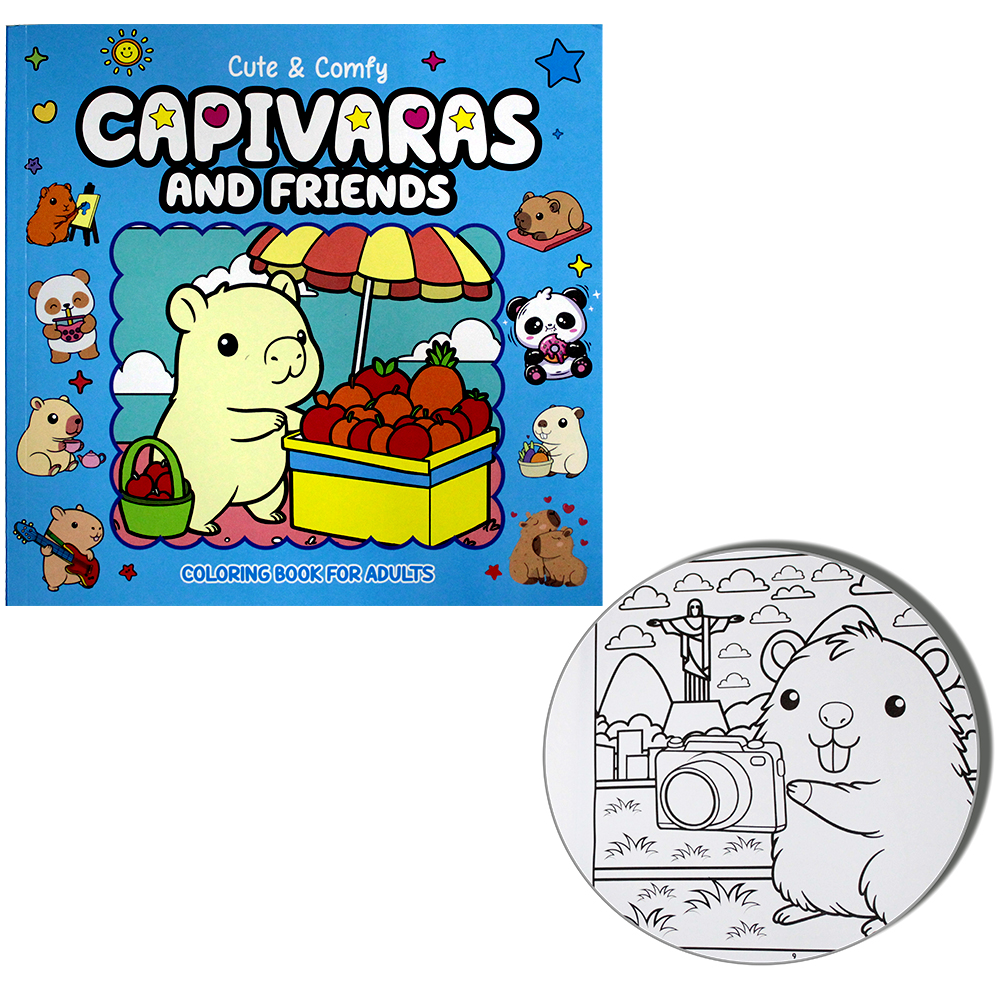LIVRO CUTE & COMFY CAPIVARA AND FRIENDS COLORING BOOK FOR ADULTS PARA COLORIR 63 PAGINAS 20,5X20,5CM