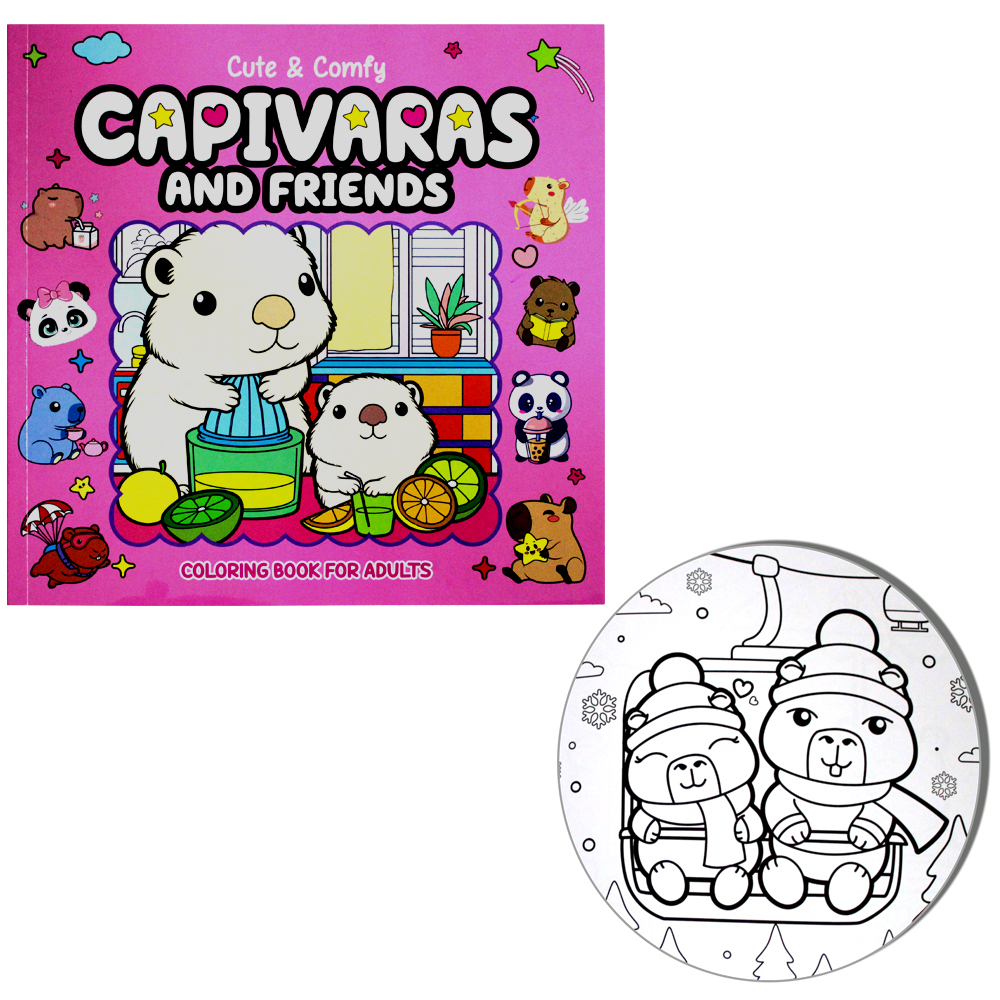 LIVRO CUTE & COMFY CAPIVARA AND FRIENDS COLORING BOOK FOR ADULTS PARA COLORIR 63 PAGINAS 20,5X20,5CM