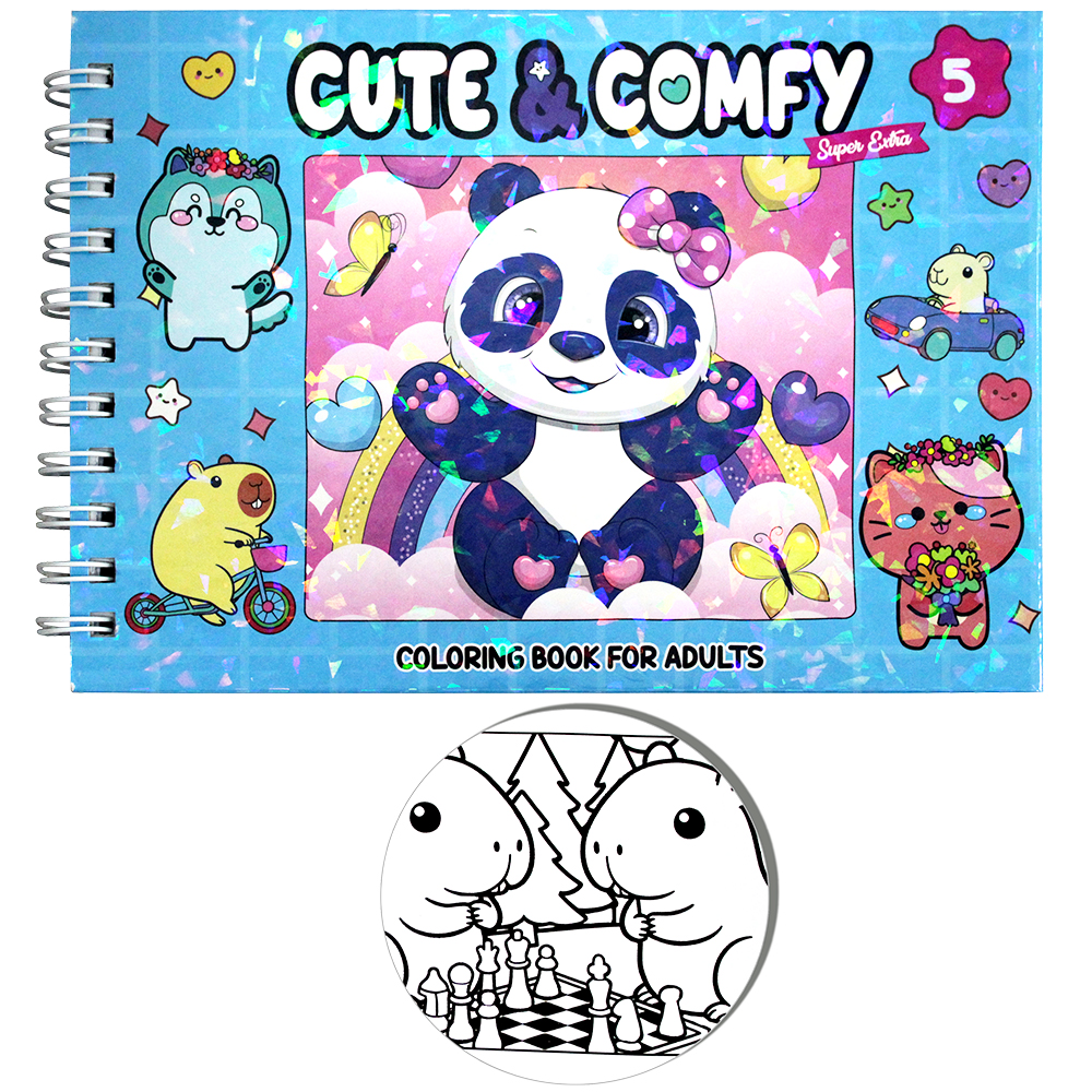 LIVRO CUTE & COMFY 5 COLORING BOOK FOR ADULTS PARA COLORIR CAPA DURA ESPIRAL 21,5X16CM