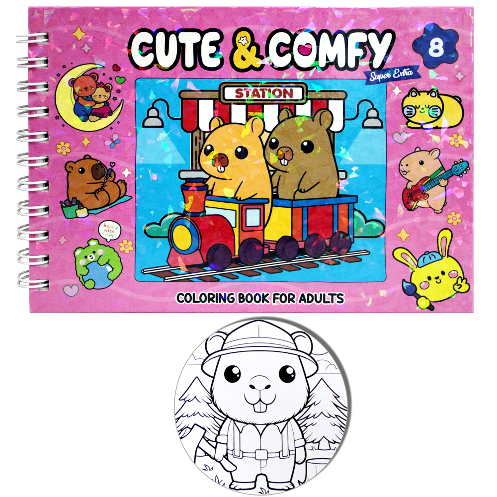 LIVRO CUTE & COMFY 8 COLORING BOOK FOR ADULTS PARA COLORIR CAPA DURA ESPIRAL 21,5X16CM