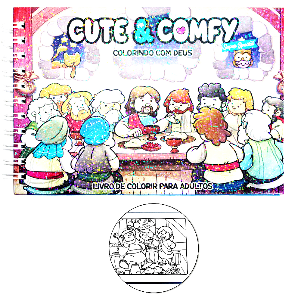 LIVRO CUTE & COMFY COLORINDO COM DEUS PARA COLORIR CAPA DURA ESPIRAL 21,5X16CM