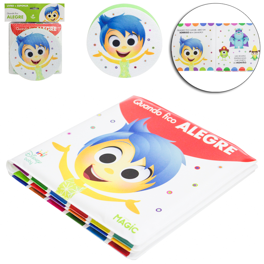 LIVRO DE BANHO + ESPONJA ALEGRIA 4 PAGINAS 14X14CM
