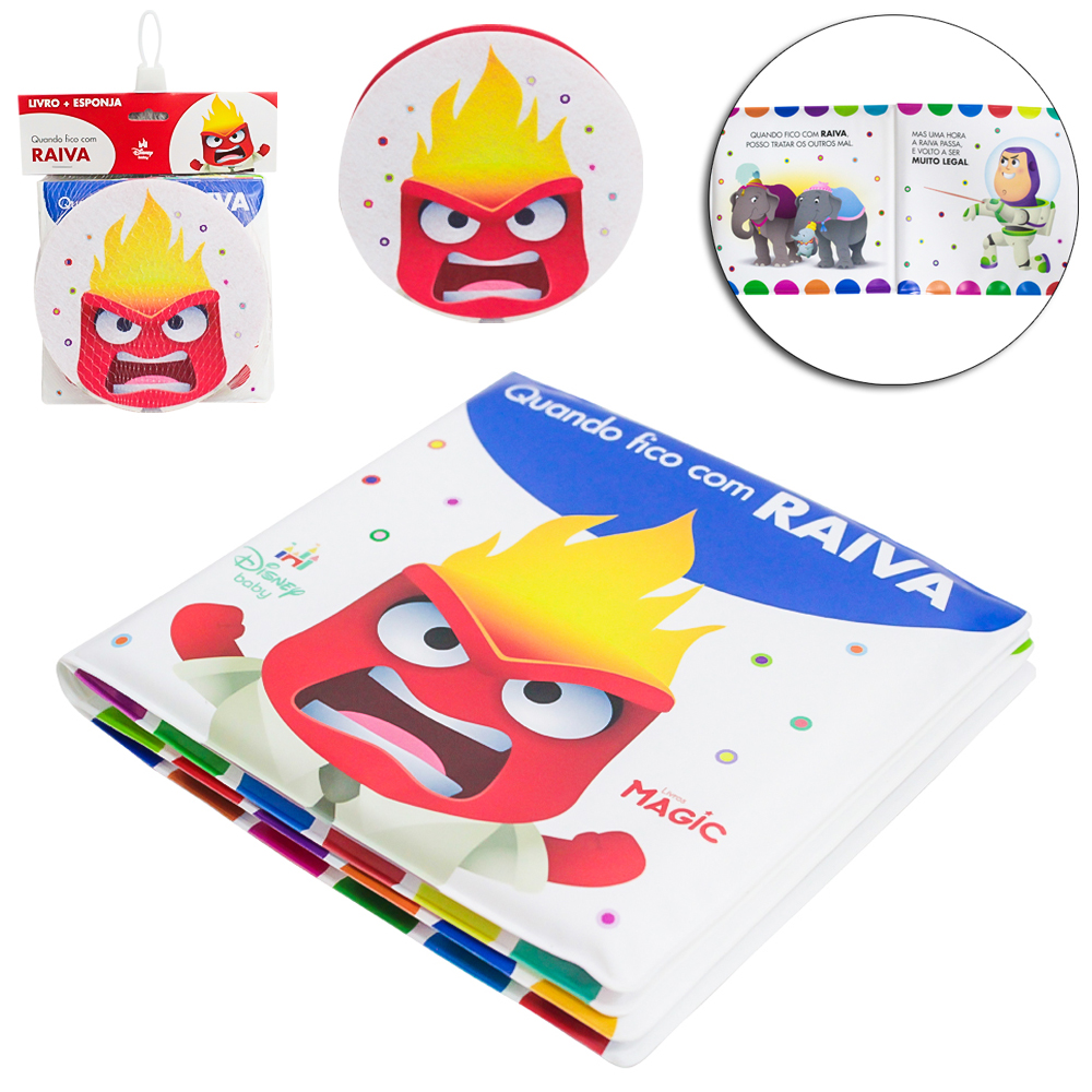 LIVRO DE BANHO + ESPONJA RAIVA 4 PAGINAS 14X14CM