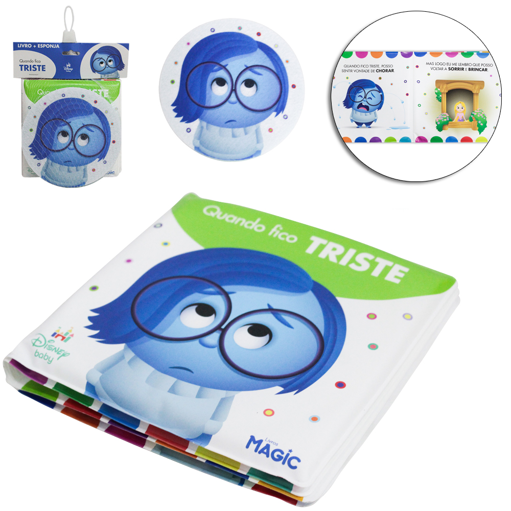 LIVRO DE BANHO + ESPONJA TRISTEZA 4 PAGINAS 14X14CM