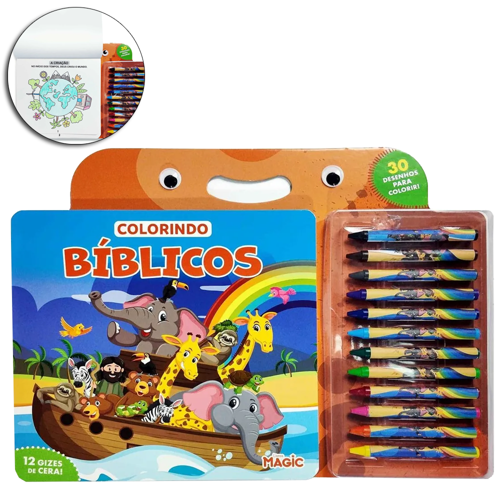 LIVRO PARA COLORIR COLORINDO BIBLICOS COM 12 GIZ DE CERA 30 PAGINAS 20,5X19CM