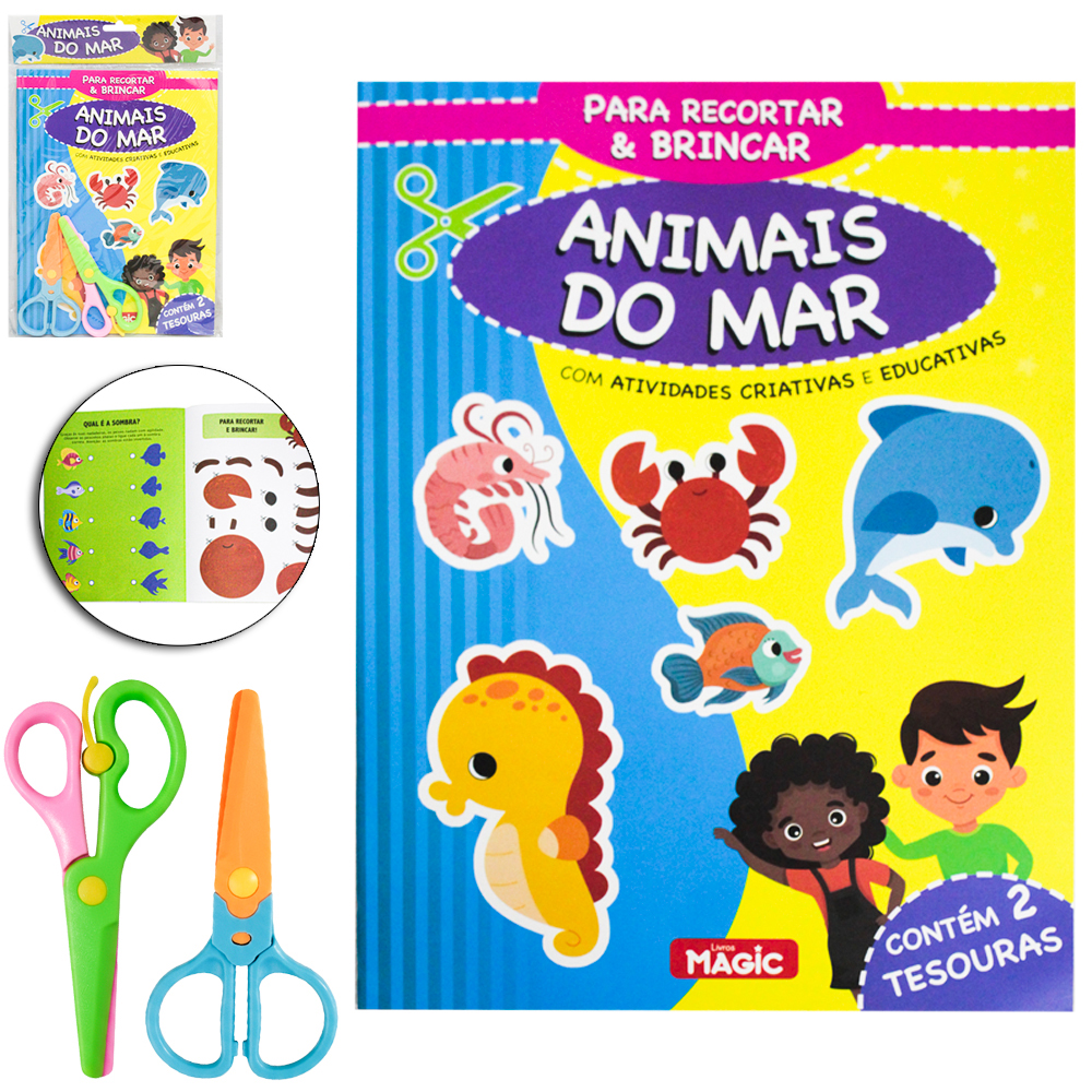 LIVRO ATIVIDADES PARA RECORTAR E BRINCAR ANIMAIS DO MAR 15 PAGINAS 27X20CM