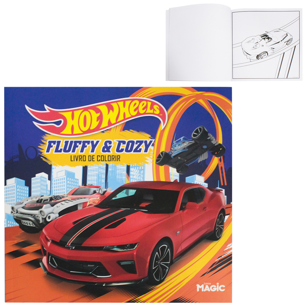LIVRO FLUFFY & COZY PARA COLORIR HOT WHEELS 24 PAGINAS 24X24CM