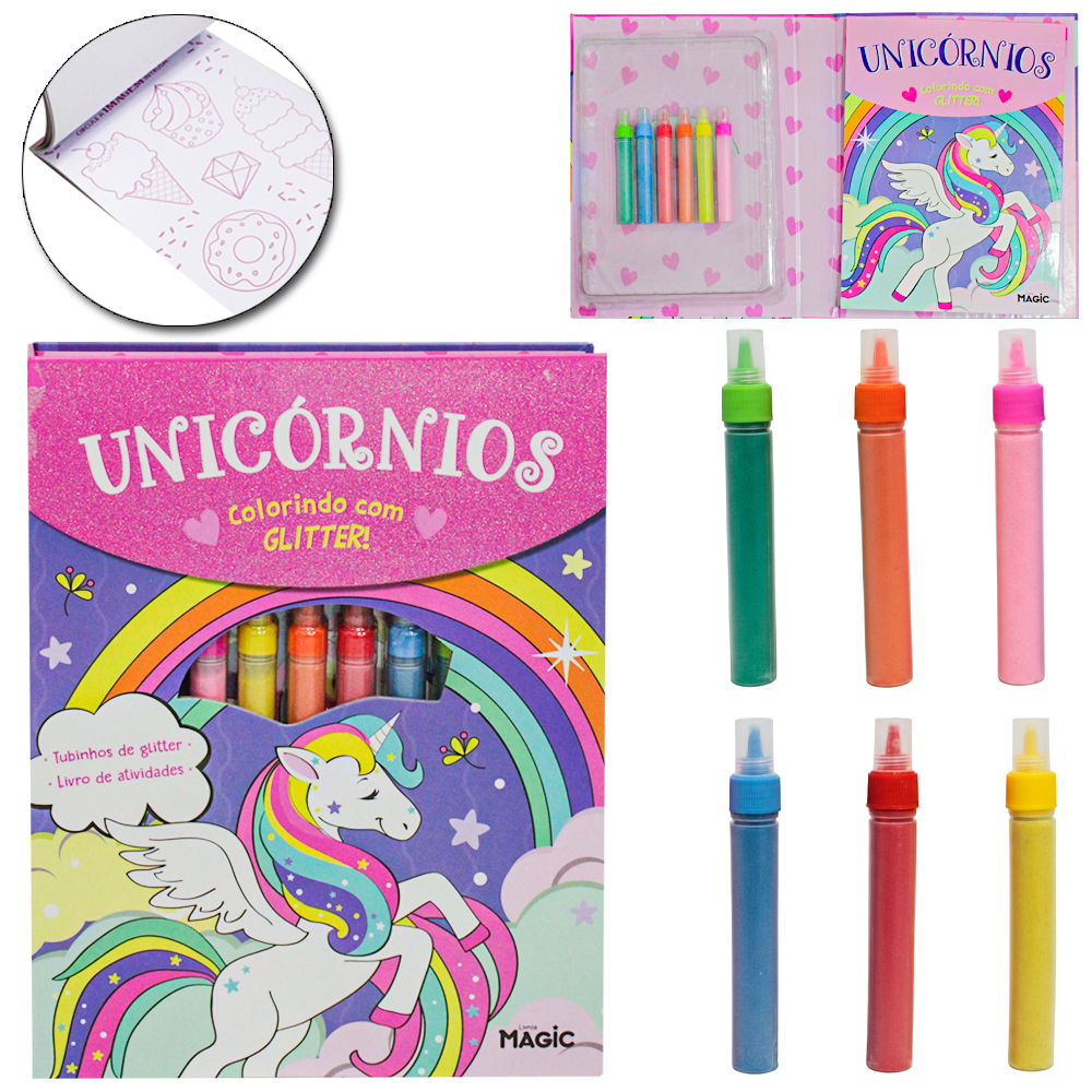 LIVRO ATIVIDADES PARA COLORIR UNICORNIOS COM GLITTER