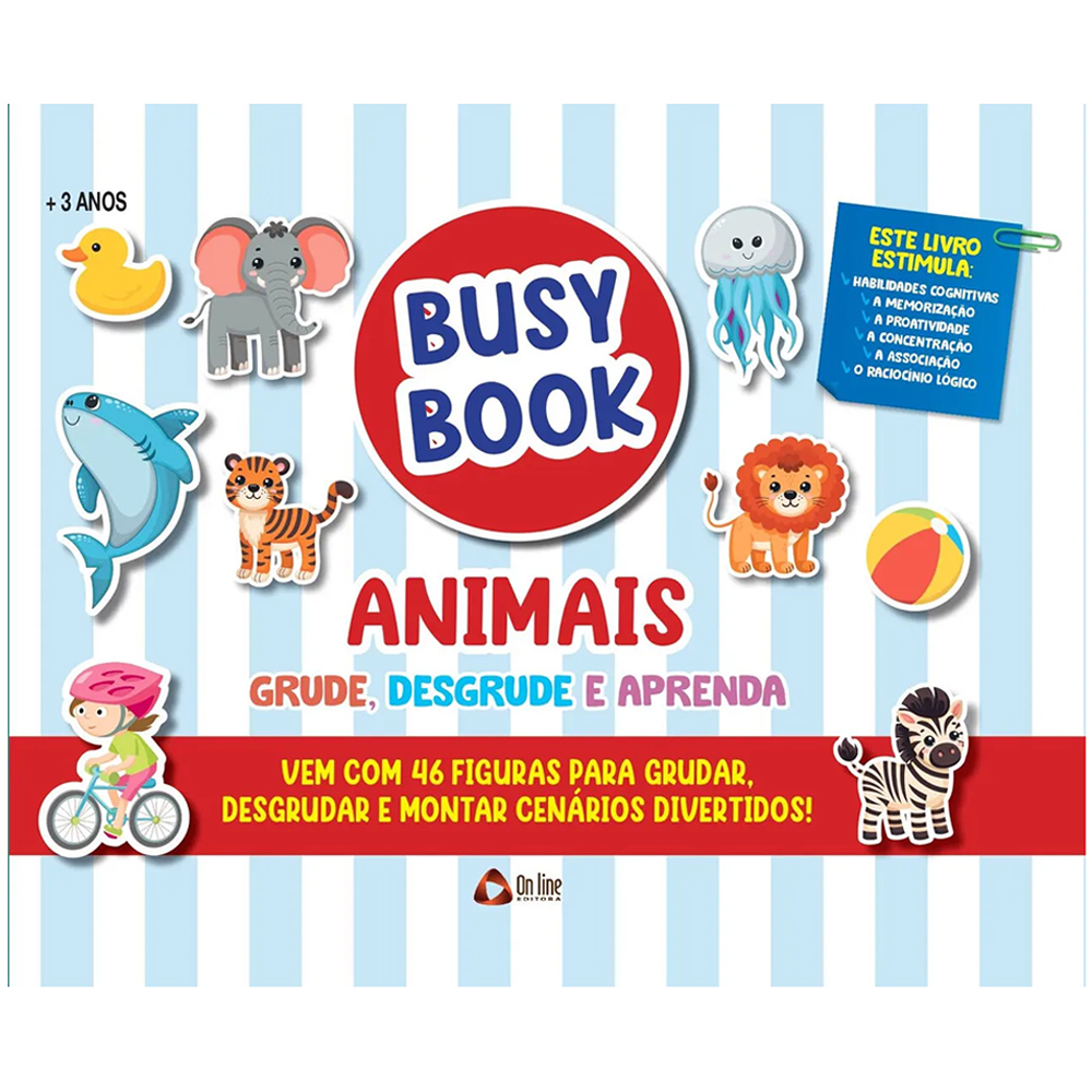 LIVRO DE ATIVIDADES BUSY BOOK GRUDE / DESGRUDE E APRENDA ANIMAIS CAPA DURA 3 PAGINAS 27X20CM