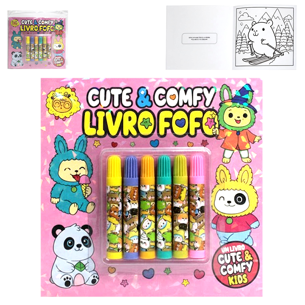 LIVRO FOFO CUTE & COMFY KIDS PARA COLORIR COM 6 CANETAS 48 PAGINAS 21X21CM