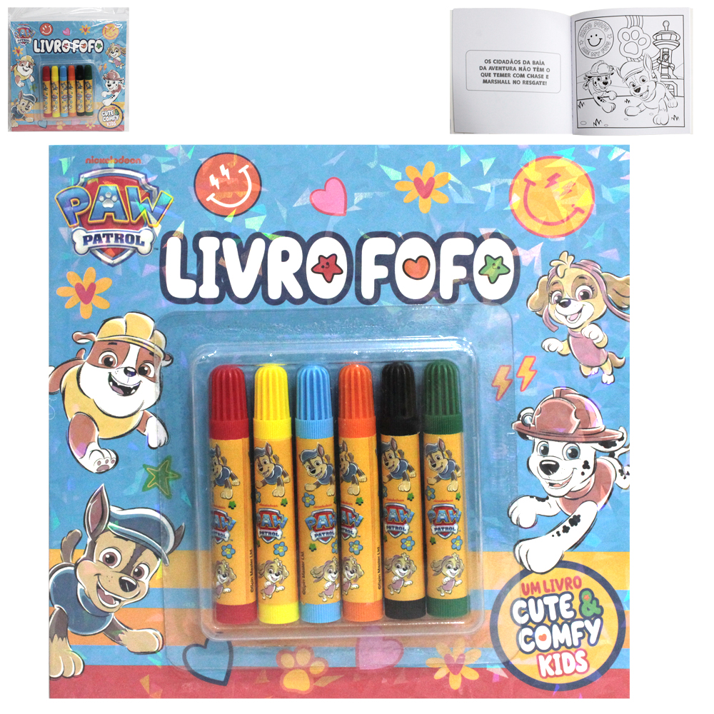 LIVRO FOFO PATRULHA CANINA CUTE & COMFY KIDS PARA COLORIR COM 6 CANETAS 48 PAGINAS 21X21CM