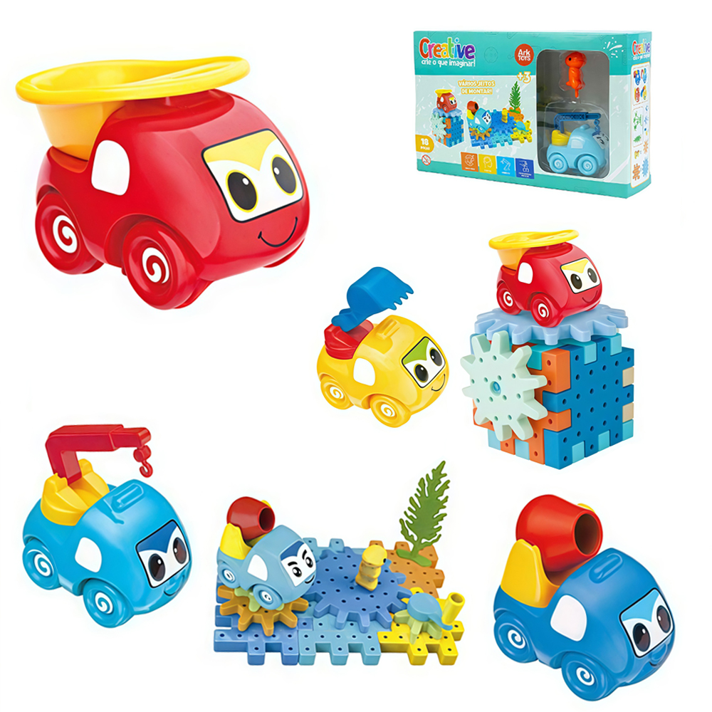 CUBO EDUCATIVO MONTA E DESMONTA CREATIVE COM CARRINHO + ACESSORIOS 18 PECAS