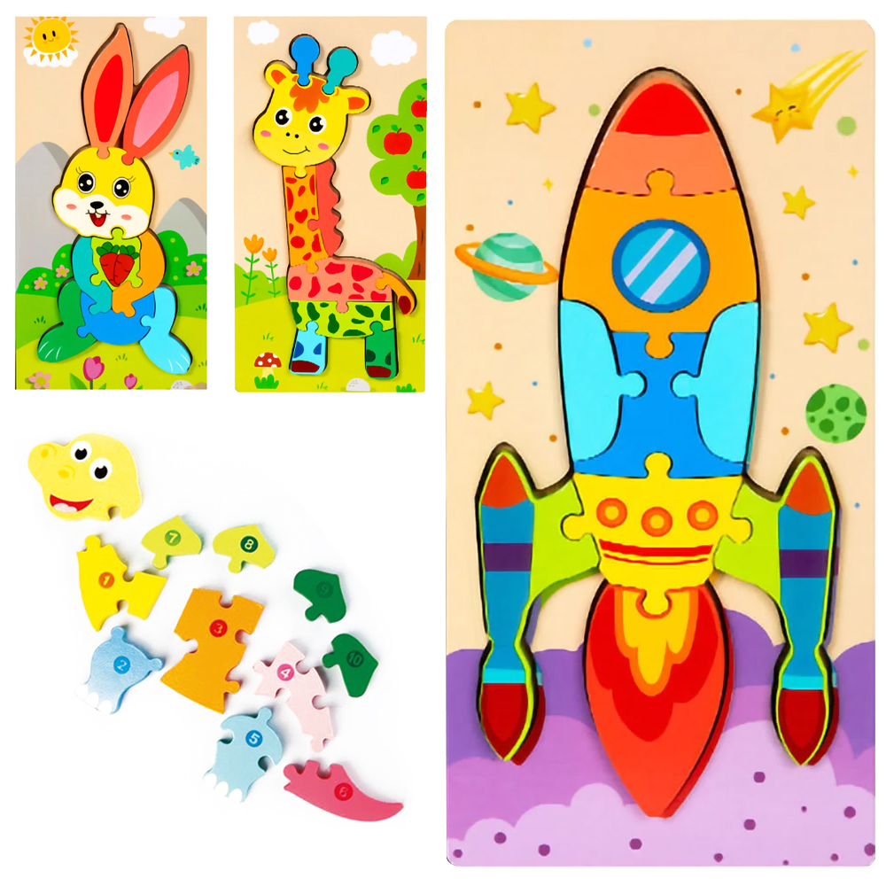 TABULEIRO DIDATICO EDUCATIVO QUEBRA CABECA DE ENCAIXE DE MADEIRA 30X15CM