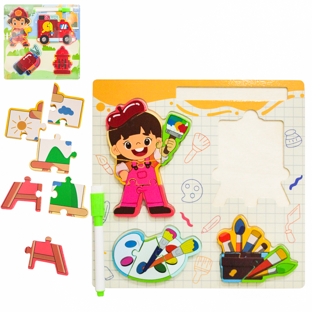 TABULEIRO DIDATICO EDUCATIVO QUEBRA CABECA ENCAIXE E QUADRO / LOUSA BRANCA + CANETA COM APAGADOR MADEIRA