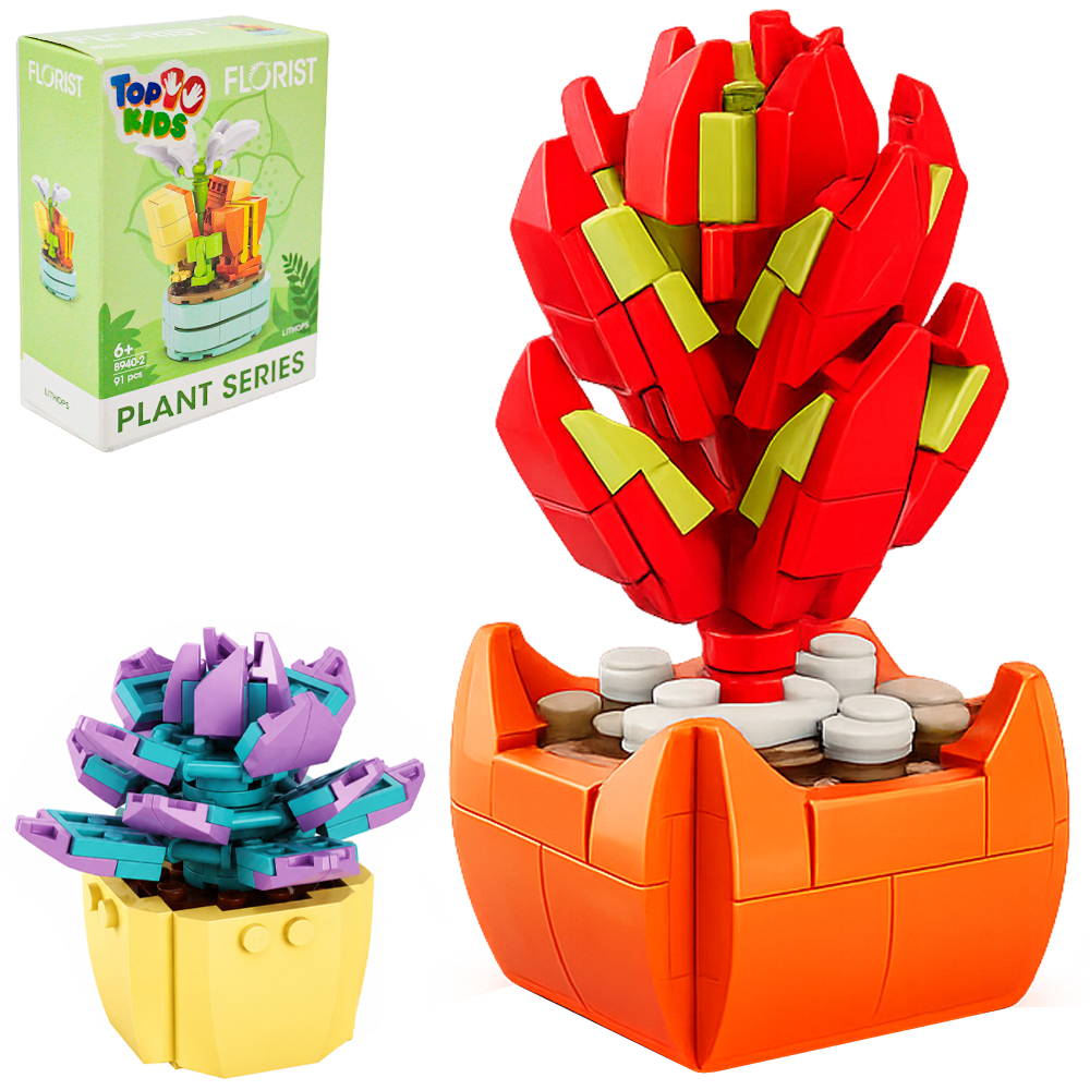 BLOCOS DE MONTAR FLORIST PLANTINHAS FLOR SUCULENTA COM VASO TOP KIDS TLEG