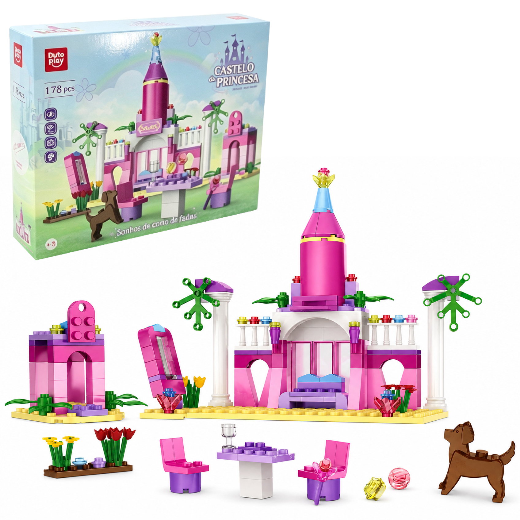 BLOCOS DE MONTAR CASTELO DA PRINCESA SONHO DE CONTO DE FADAS 178 PECAS TLEG