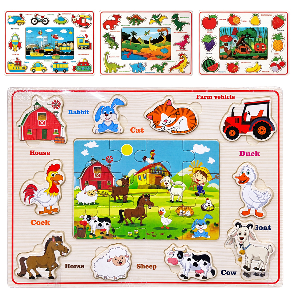 TABULEIRO DIDATICO EDUCATIVO QUEBRA CABECA DE ENCAIXE DE MADEIRA 23 PECAS 30X22,5CM