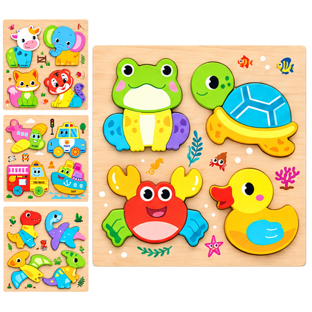 TABULEIRO DIDATICO EDUCATIVO DE ENCAIXE BICHINHOS DE MADEIRA COM 15 PECAS 18X18CM