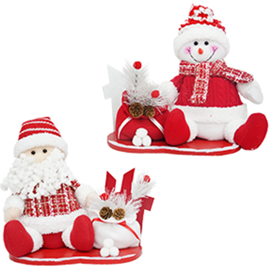 ENFEITE PAPAI NOEL / BONECO DE NEVE COM CERCA + SACO DE PRESENTES 28X25CM