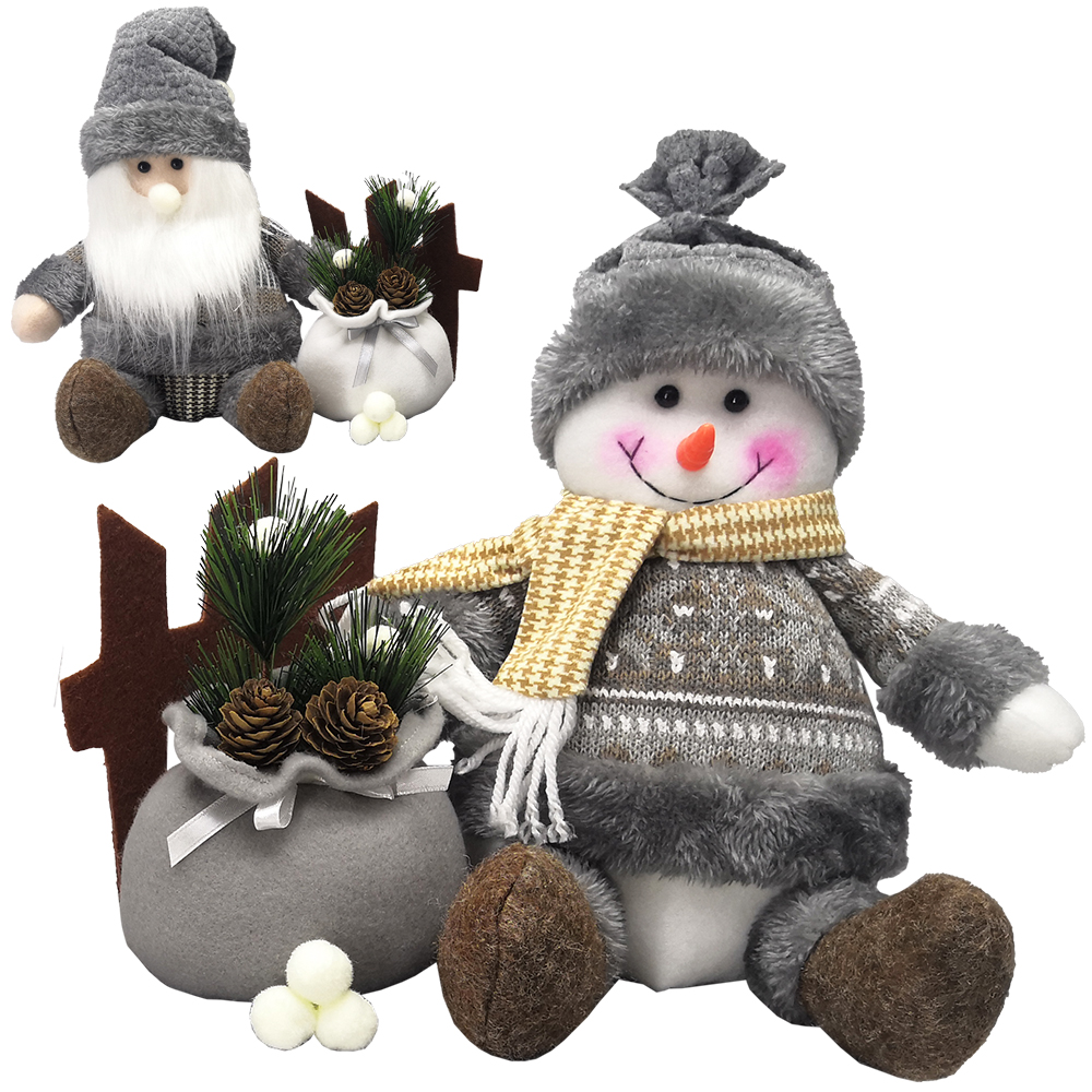 ENFEITE PAPAI NOEL / BONECO DE NEVE COM CERCA + SACO DE PRESENTES 28X25CM