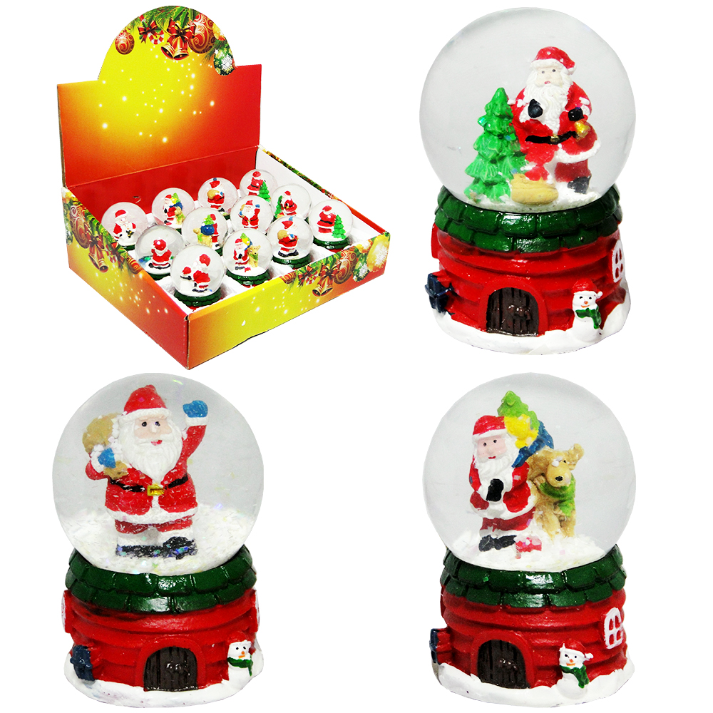 CUPULA DE VIDRO COM PAPAI NOEL LACO E CHALE DE RESINA 7X4CM