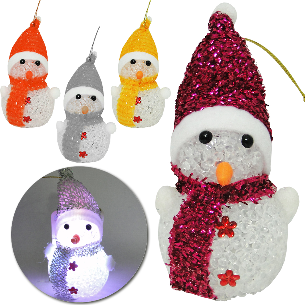 BONECO DE NEVE CRAQUELADO COM LED A BATERIA 8CM