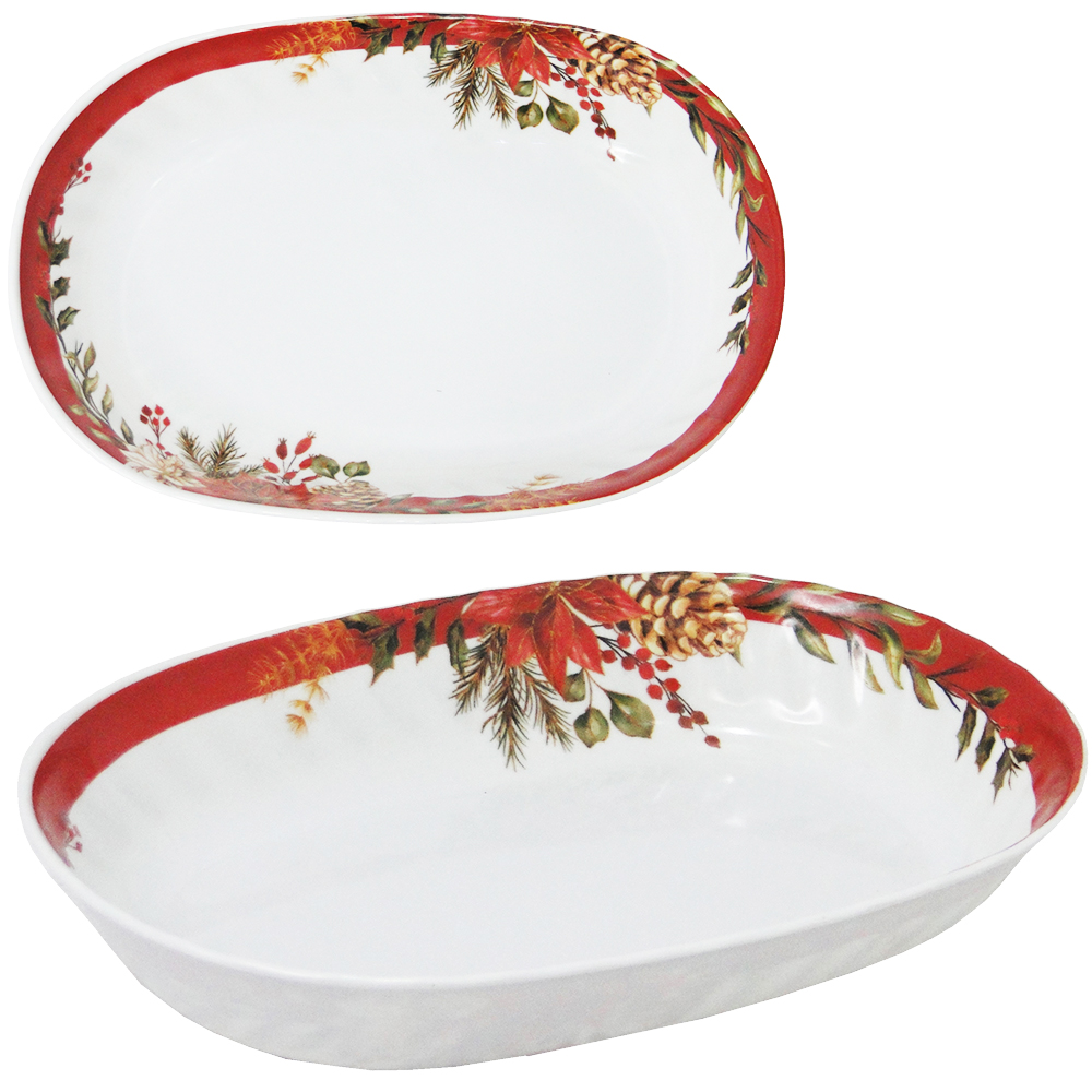 TRAVESSA DE MELAMINA OVAL FUNDA FLORES / PINHA 25,5X17CM