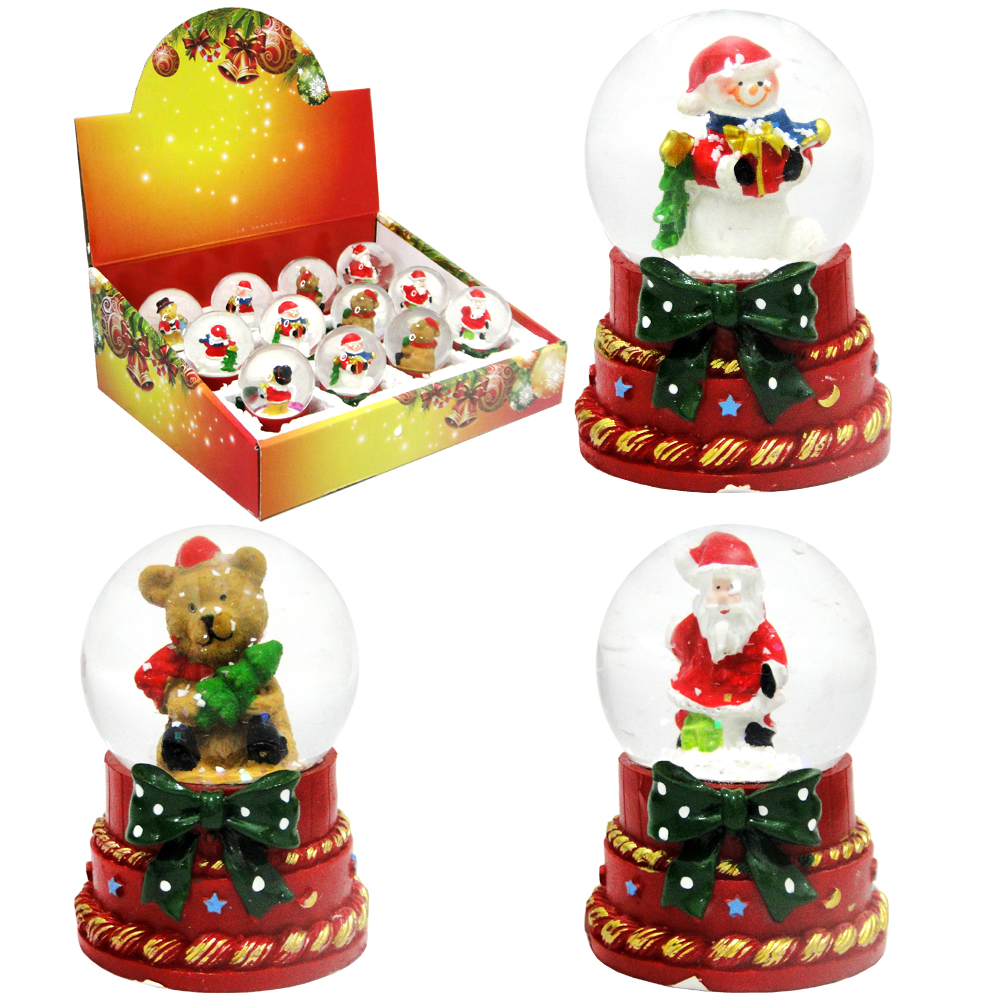 CUPULA DE VIDRO COM PAPAI NOEL / BONECO NEVE LACO DE RESINA 7X5CM 