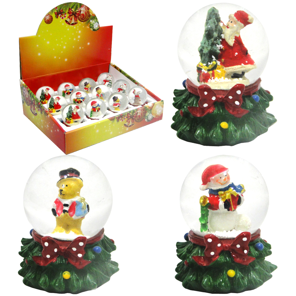 CUPULA DE VIDRO COM PAPAI NOEL / BONECO NEVE ARVORE DE RESINA 6,5X5CM 