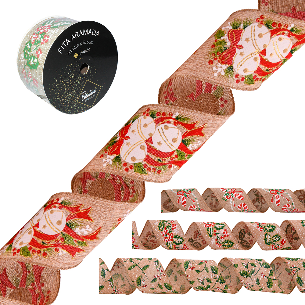 FITA ARAMADO FIGURAS NATALINAS COM GLITTER 9,14MX6,3CM 