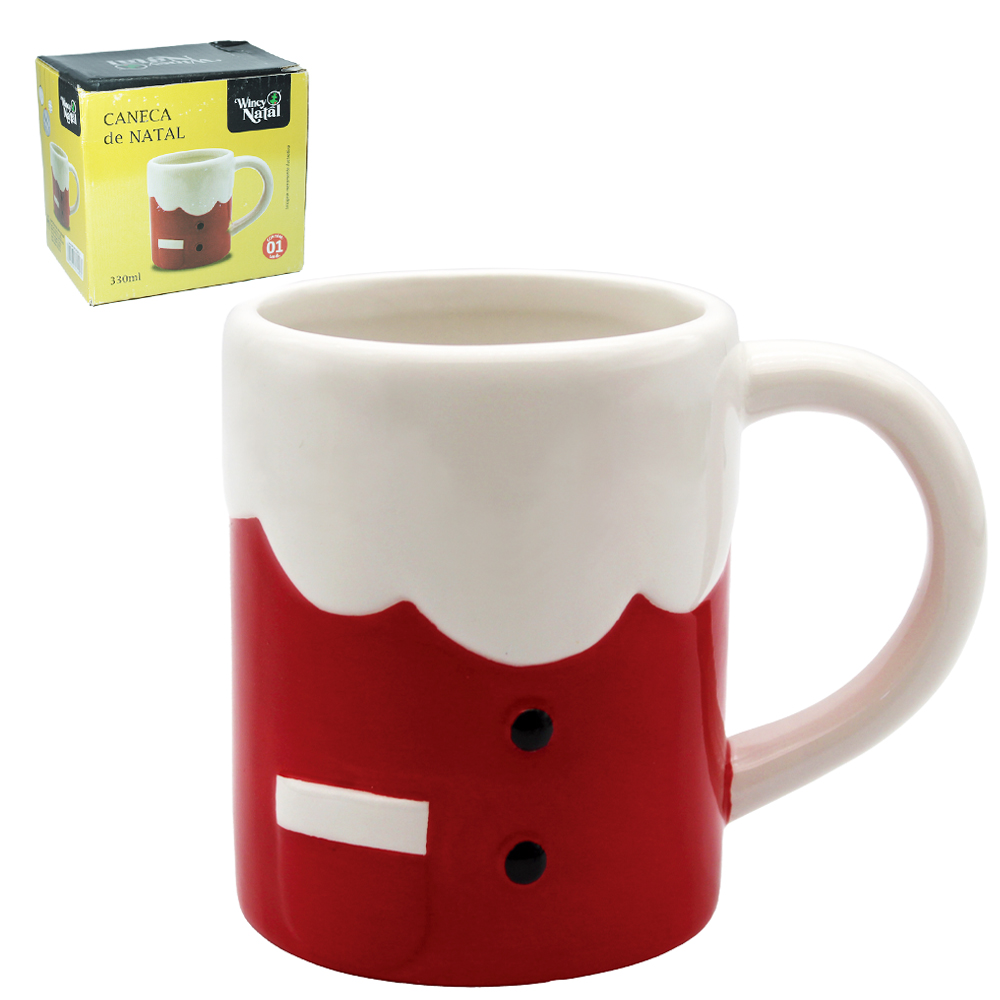 CANECA DE PORCELANA ROUPA PAPAI NOEL 330ML 