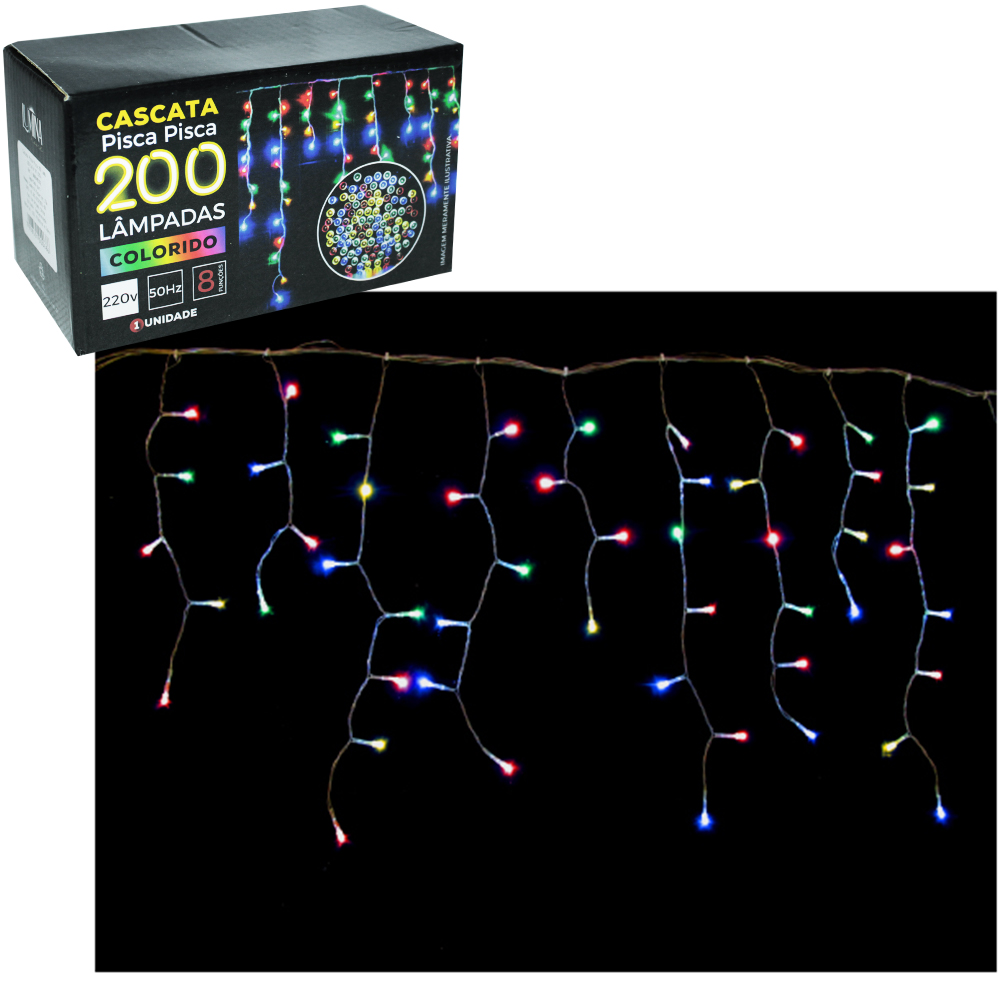 CASCATA 200 LEDS COLORS 220V 3,8M 8 FUNCOES