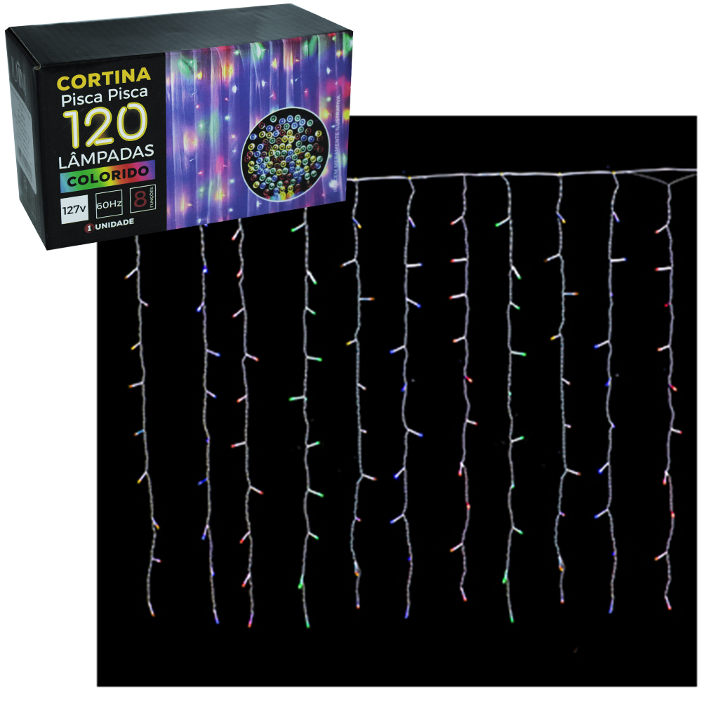 CORTINA PISCA 120 LEDS COLORS 127V 90X120CM 8 FUNCOES