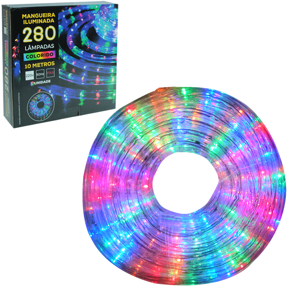 PISCA MANGUEIRA ILUMINADA 180 LEDS COLORS 220V 10M