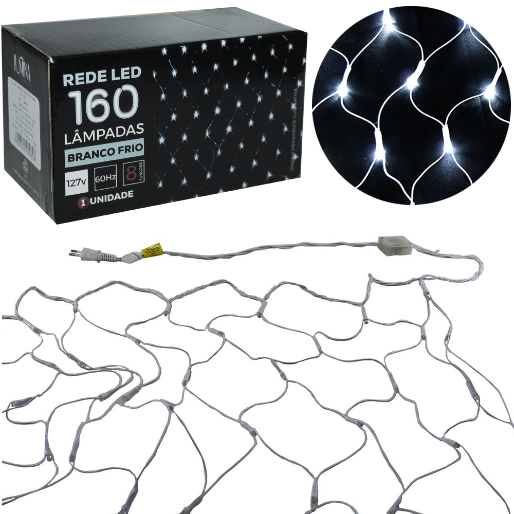 REDE 160 LEDS BRANCO FRIO 127V 2X1,1M 8 FUNCOES