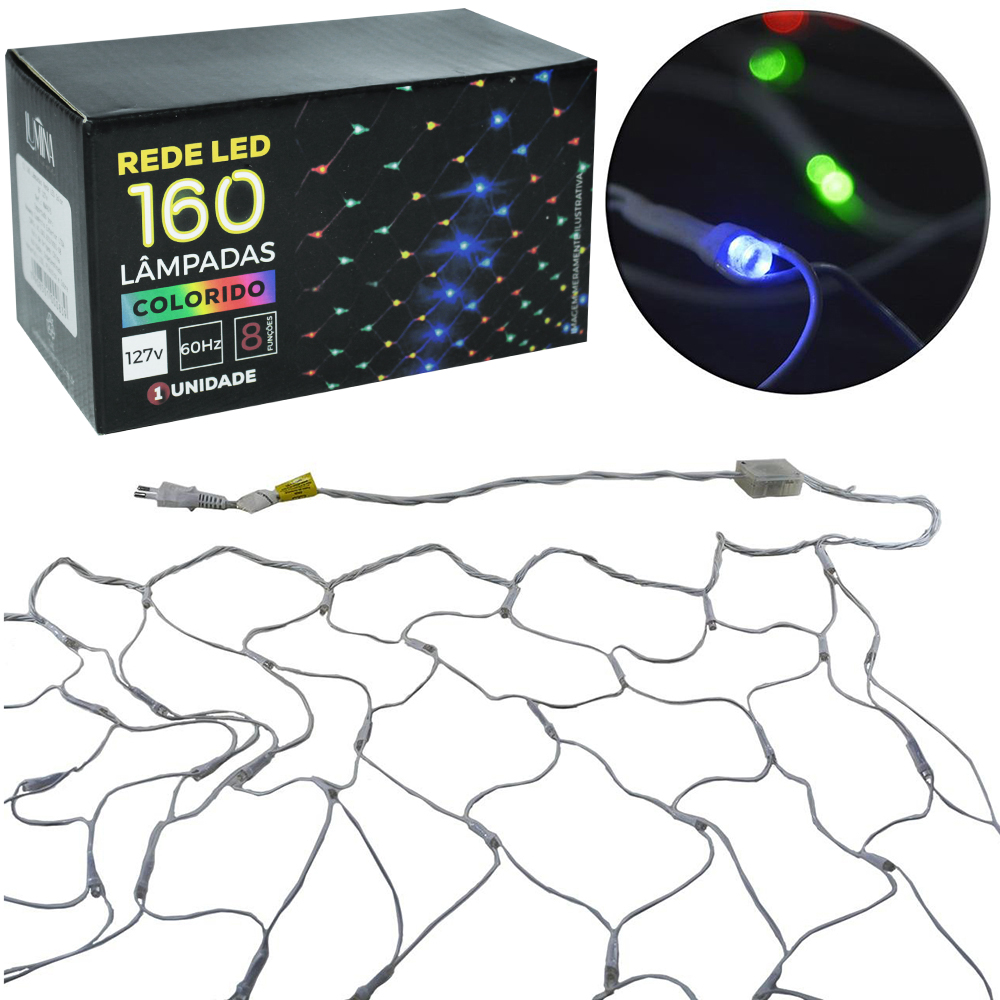 REDE 160 LEDS COLORS 127V 2X1,1M 8 FUNCOES