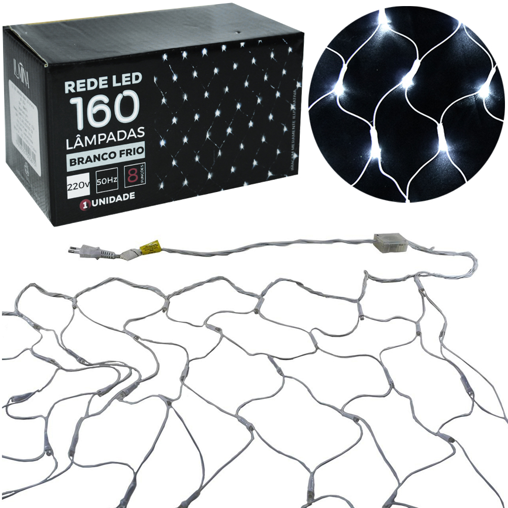 REDE 160 LEDS BRANCO FRIO 220V 2X1,1M 8 FUNCOES