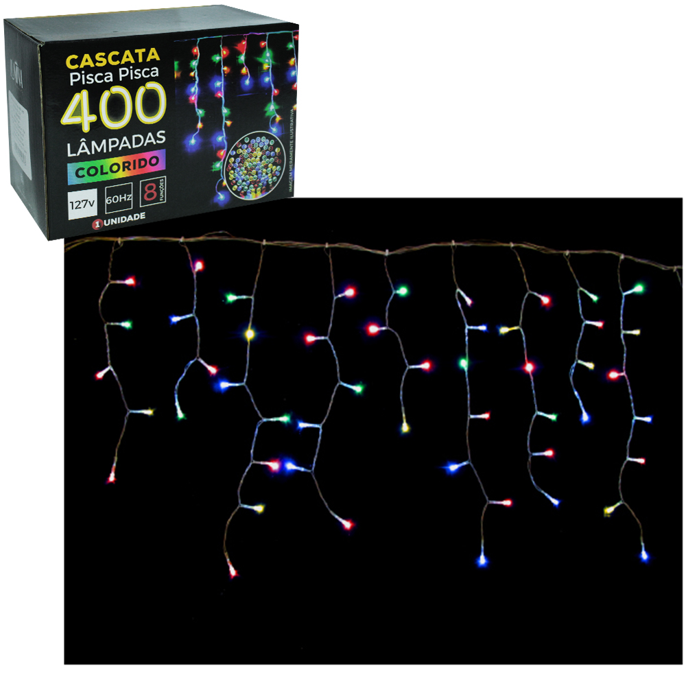 CASCATA 400 LEDS COLORS 127V 9,5M 8 FUNCOES